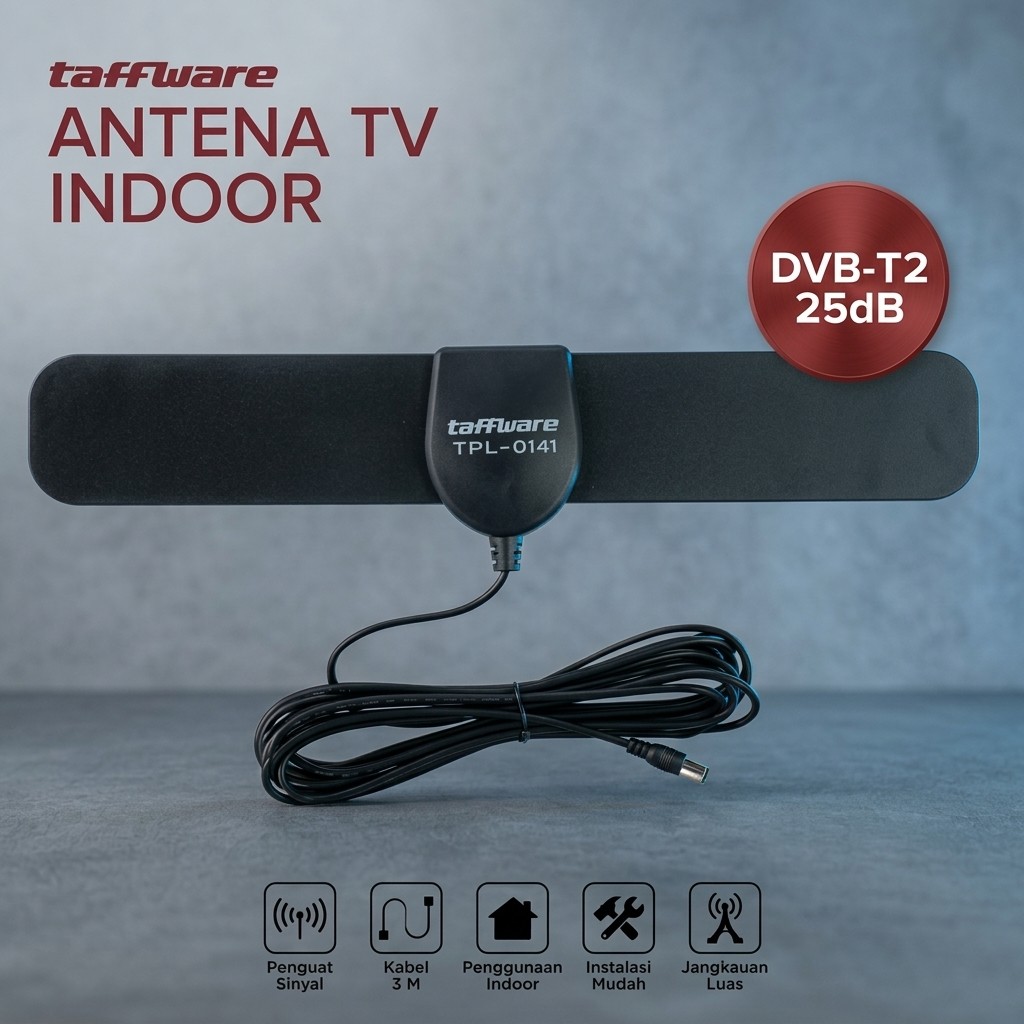 Antena TV Digital Indoor Taffware Menangkap Saluran Siaran TV Jernih DVB-T2 25dB - Antena TV Tabung 