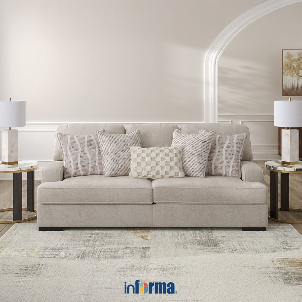 Informa Ashley High Profile Sofa Fabric 3 Seater - Krem Beige Sofa Ruang Tamu Sofa Minimalis Kursi S