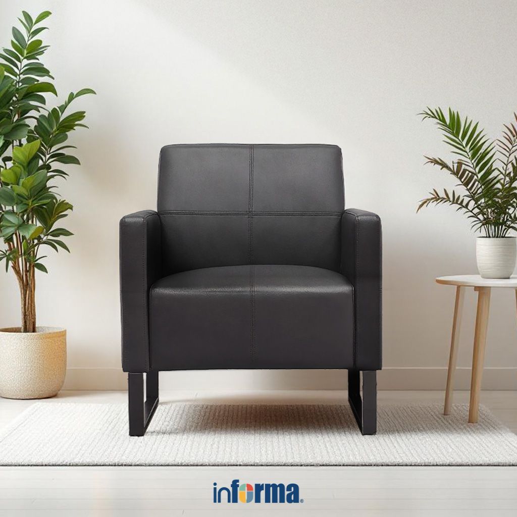 Informa Hillton Sofa Kulit 1 Seater - Hitam Sofa Ruang Tamu Sofa Minimalis Kursi Sofa Kursi Ruang Ta