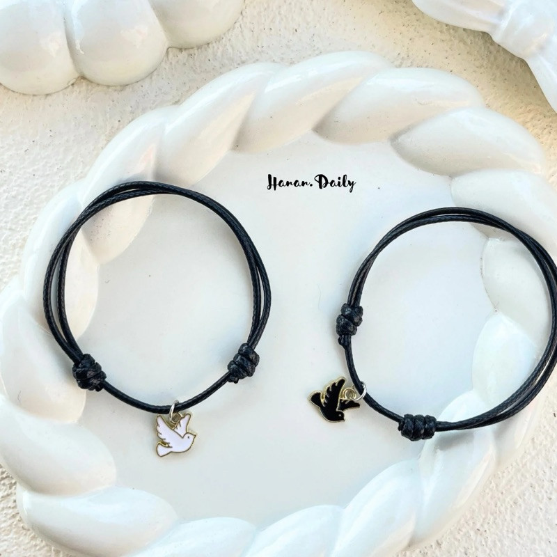AHmerch_ACC PACKING PAKE BOX ||(1PCS)Gelang Karakter Burung epoxy White Black | Gelang Tali Korea ka