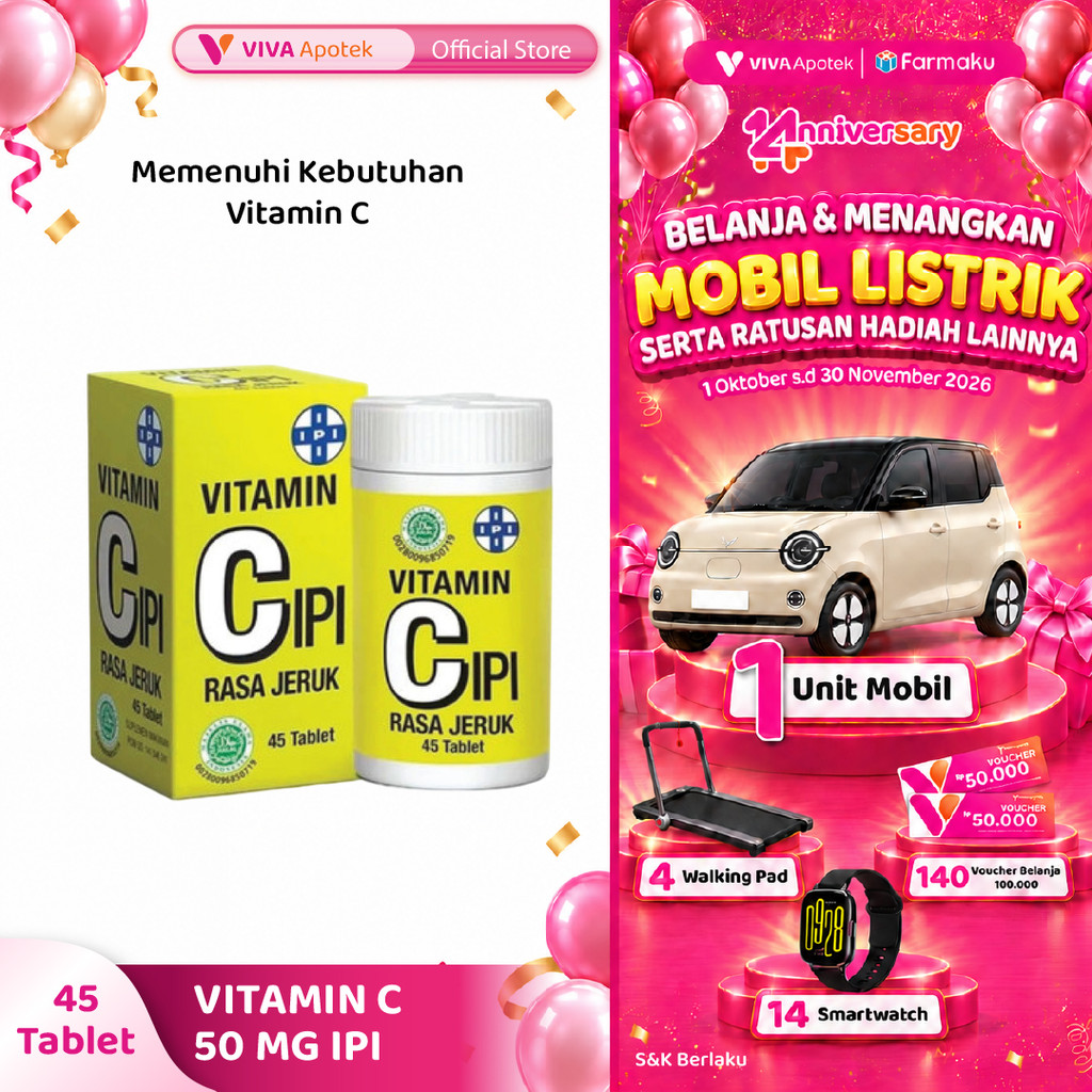 Vitamin C 50 Mg IPI untuk Kebutuhan Vitamin C (45 Tablet)