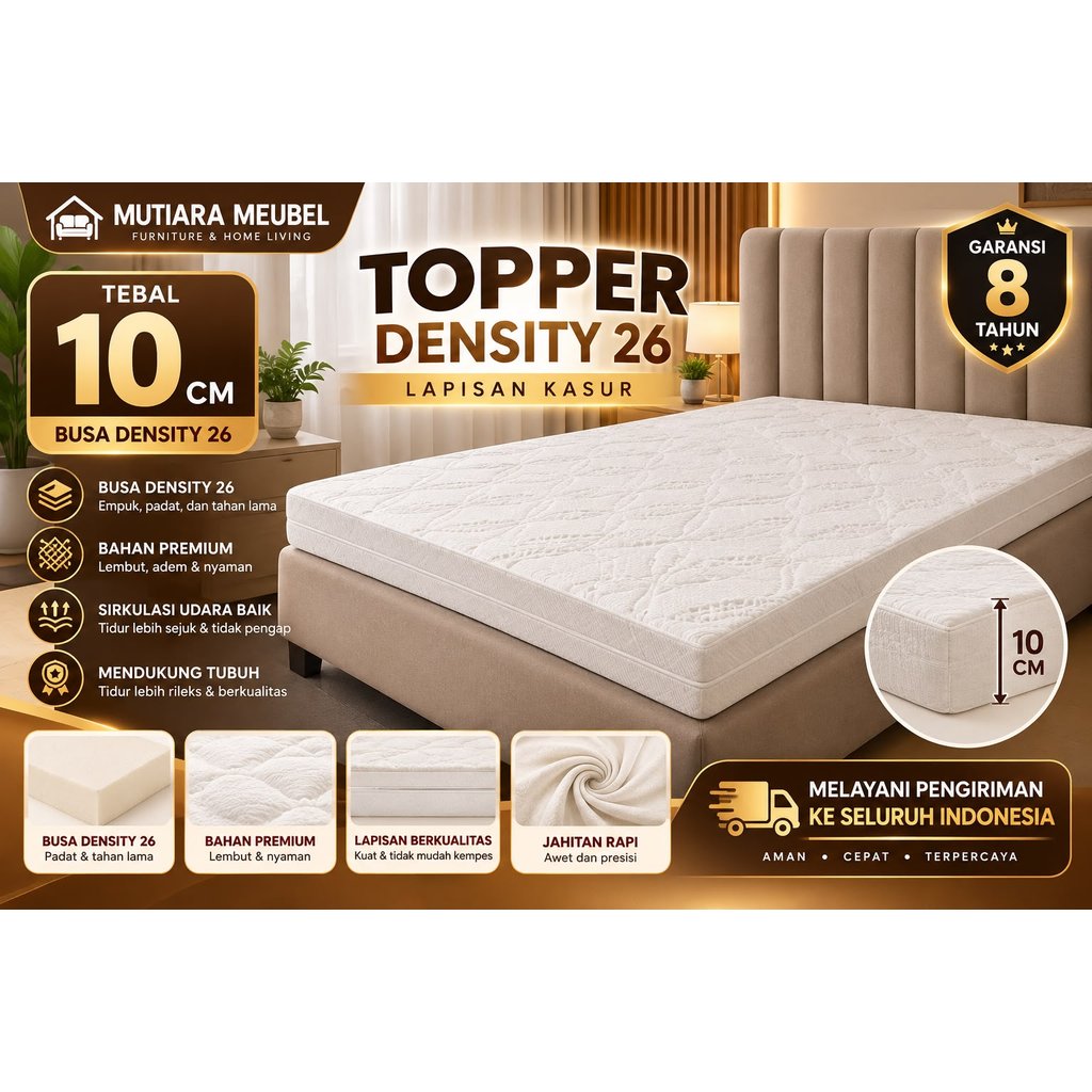 Topper lapisan kasur tebal 10cm matras protektor pelindung kasur busa density 26 pelapis kasur empuk