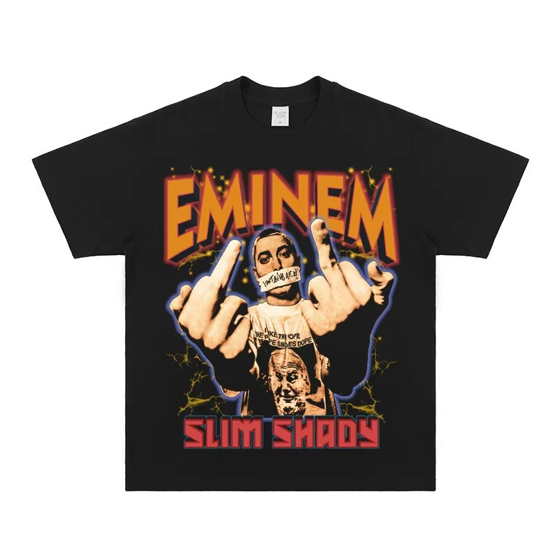 2025 Kaos Lengan Pendek Nyaman Olahraga Kasual Hiphop Rap Eminem Eminem Fashion Jalanan Amerika Terl