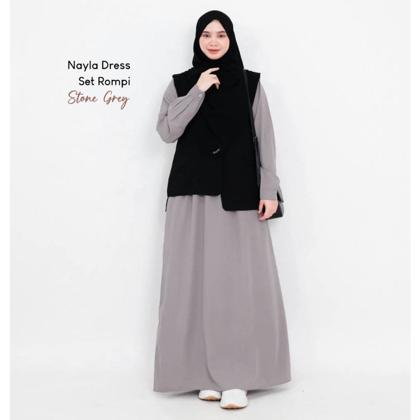 ES.COLD Mininos Nayla Dress Set Rompi | Setelan Gamis Luaran Daily Remaja Muslimah