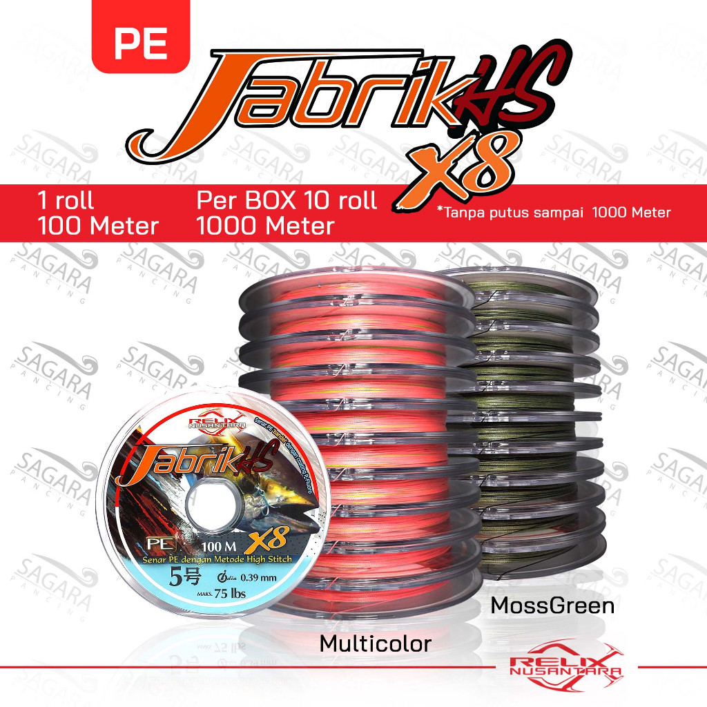 karrinustore - Senar PE Jabrik HS X8 100 Meter Connecting PE Jabrik Moss Green | Multi Colour PE Rel