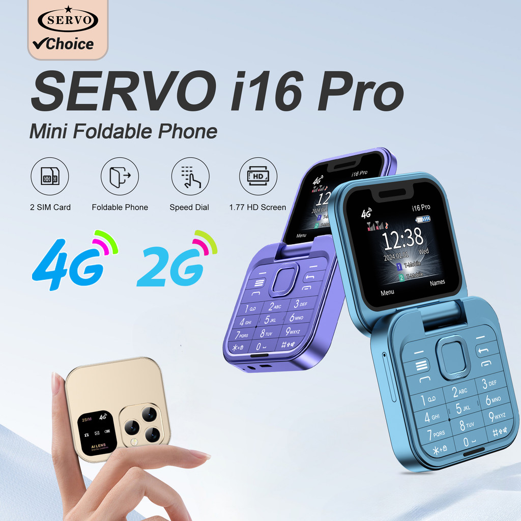 SERVO i16 PRO 2G GSM/4G LTE Foldable Mini Mobile Phone 2 SIM Card Speed Dial Magic Voice Flashlight 