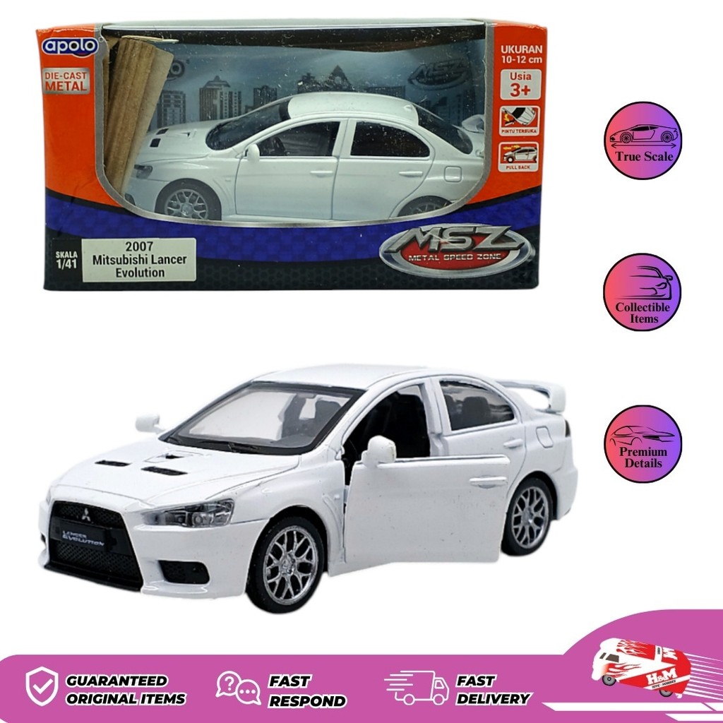 Diecast Apolo MSZ 2007 Mitsubishi Lancer Evolution Putih - Box Kurang Bagus