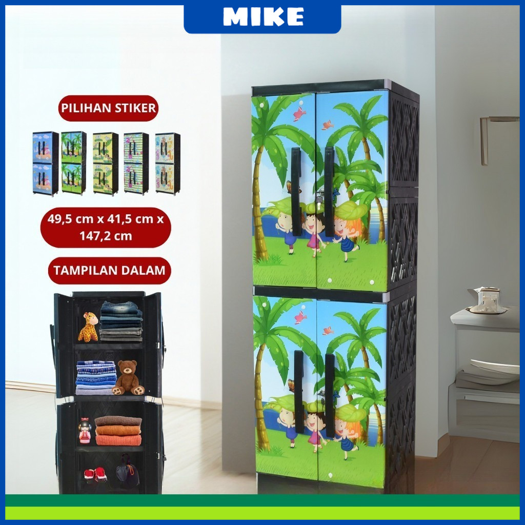 MIKE KINARA Lemari Pakaian Plastik Rak Baju Lemari Kunci Lemari Susun Lemari Stiker Karakter