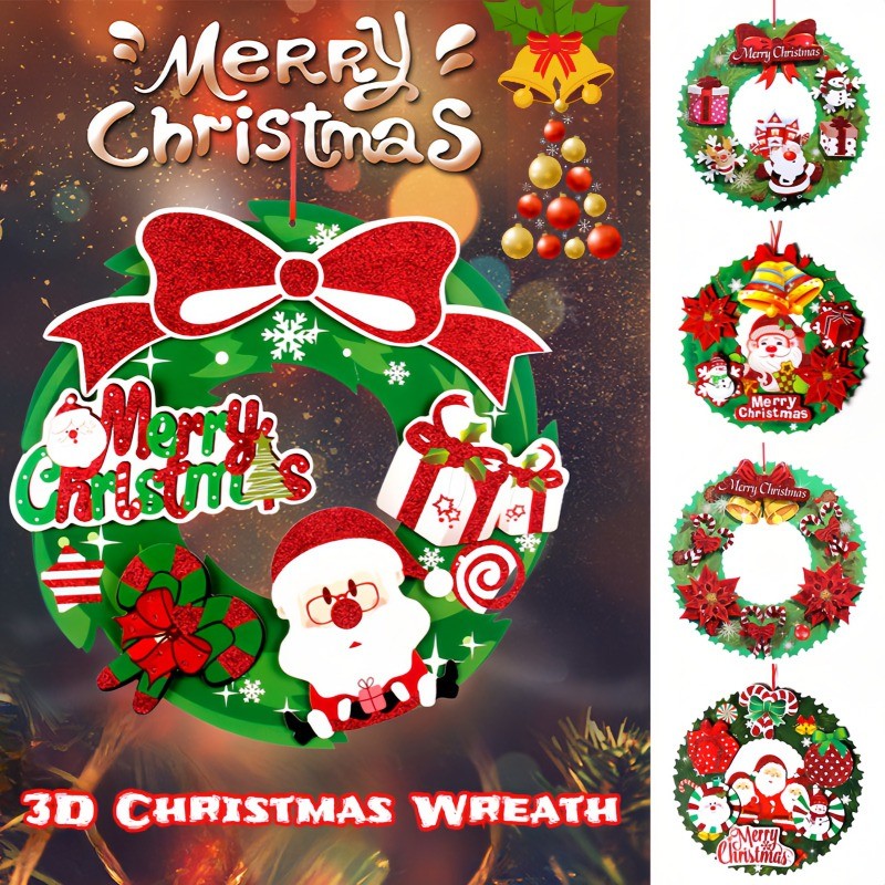 Wreath Bunga Kertas 3D Dan Hiasan Pintu Natal SelamatPerhiasan Natal TradisionalCocok Untuk Pintu Da