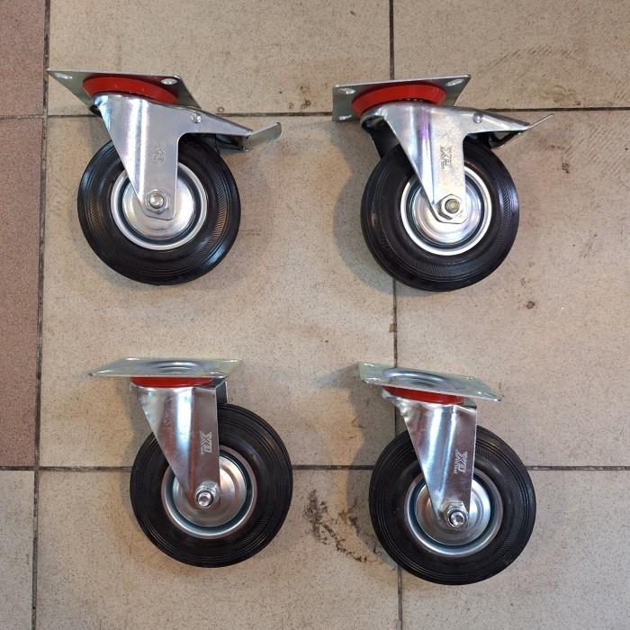 Roda Caster Etalase / Roda Caster Trolley / Roda Caster Karet 5 Inch 1Set ( 2Rem 2Hidup )