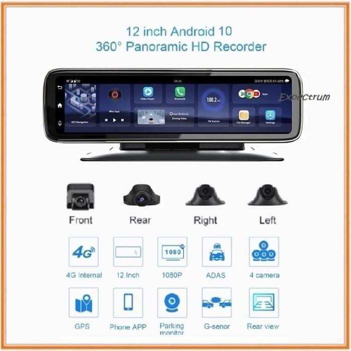 CAR DVR / Dashcam 12 Inchi, Android System, 4 Camera AHD, Layar IPS Touch Screen - CAR DVR 12"