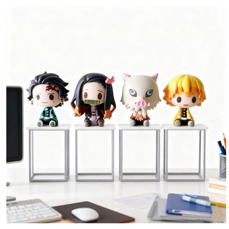 4-piece Anime Devil's Killer Q-Version Nezuko Tanjirou Zenitsu Inosuke Mini Doll Kawaii Action Doll 