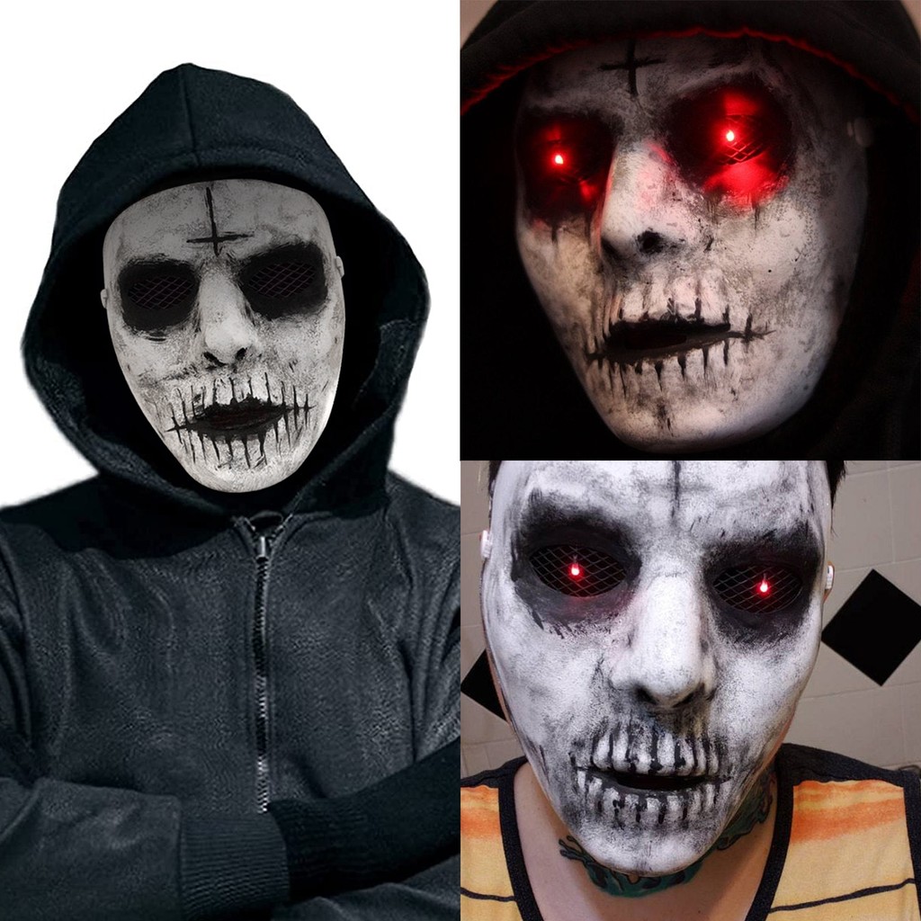 Cafele Demon Killer Mask Red LED Lighted Eyes Cosplay Creepy Scary Halloween Horror Mask Masquerade 