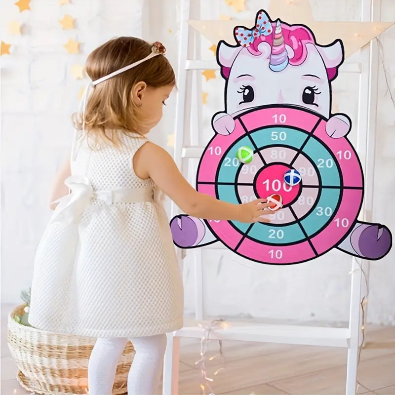 Children's early education puzzle unicorn sticky ball dart board toy, parent-child indoor and outdoo