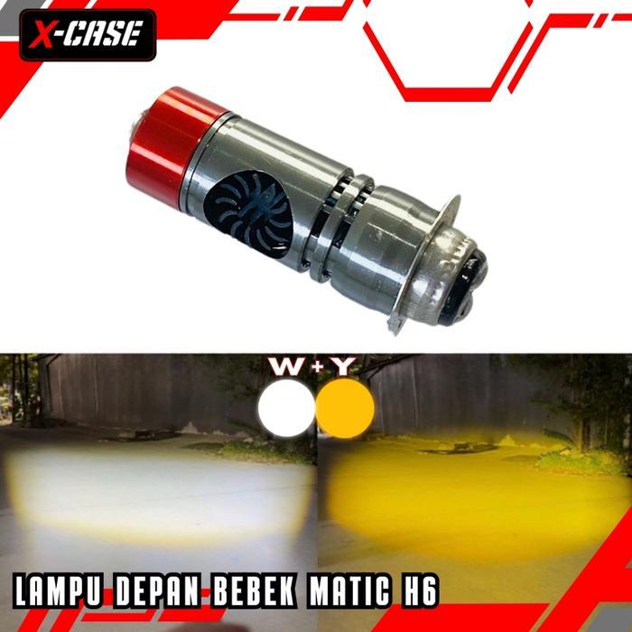 X-Case Lampu Depan Matic Bebek H6 Plus Kipas Headlamp Universal 4971 tembak buat motor - KUNING/PUTI