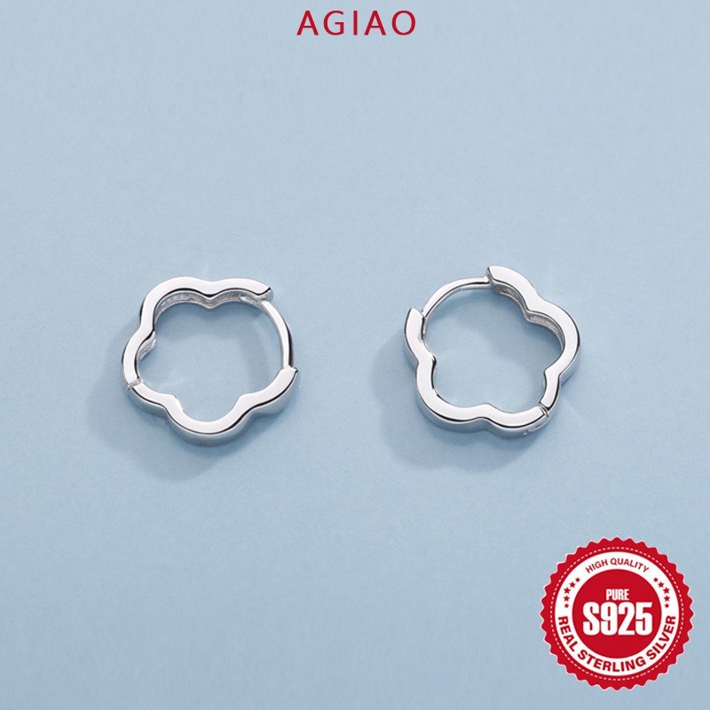 AGIAO Anting-anting Bunga Lima Kelopak Sederhana Korea Jarum Perak 925 Untuk Wanita Tahan Air Warna 