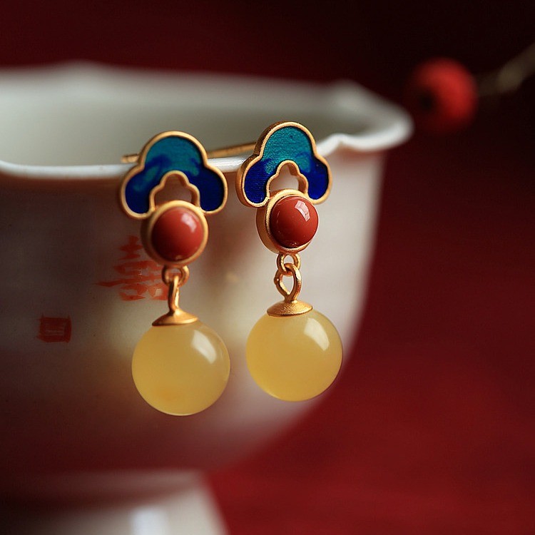 Perak Sterling925Anting Ruyi Gaya Cina Anting Retro Set Cincin Liontin untuk Wanita