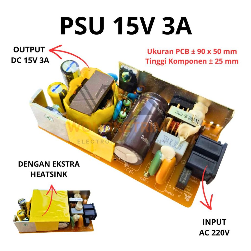 Modul PSU 15V 3A Switching Power Supply PCB AC 110 220V to DC 15V 3A PCB Charger Aki Speaker Portabl
