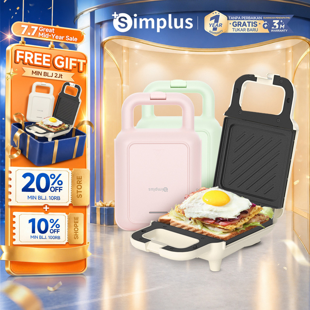 Simplus Sandwich Maker Pemanggang Roti Toaster Anti Lengket Low Watt  Bergaransi 1 Tahun