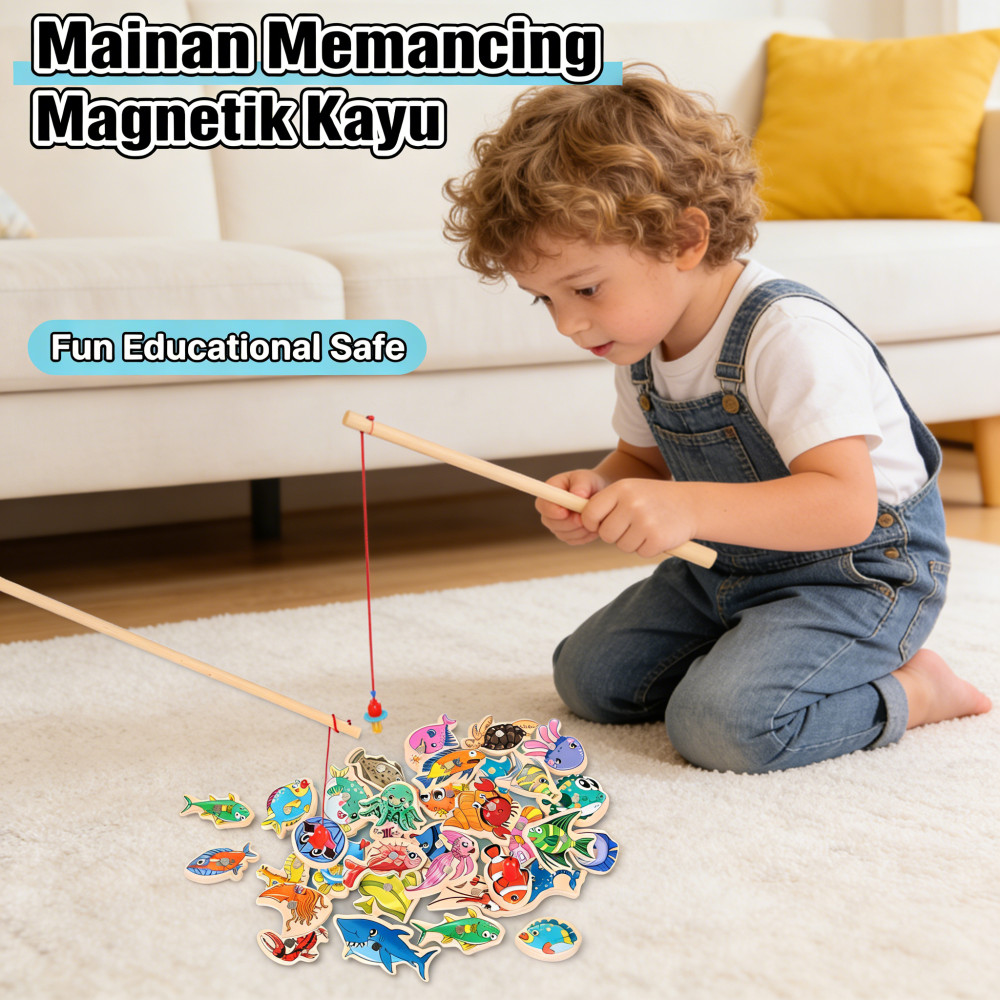 Anak 15/30 Buah Mainan Ikan Pendidikan Kayu Magnetik Kartun
