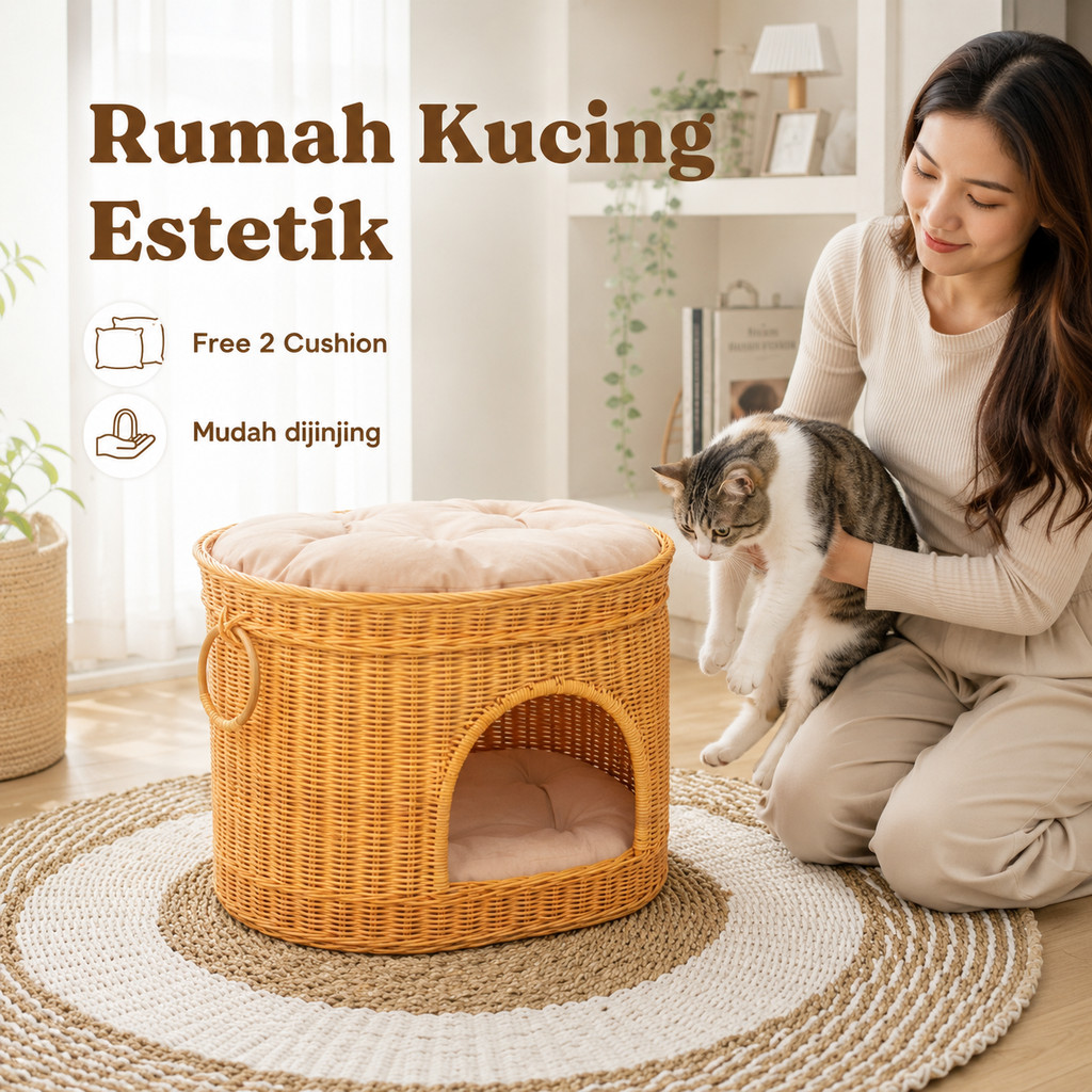 Kandang Kucing Murah Meriah Rotan Alami Awet & Tahan Lama