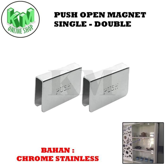 Plat Push Open Magnet Singel dan Double Engsel Jepit Kaca / Plat Stainless Pasangan Magnet Push Open