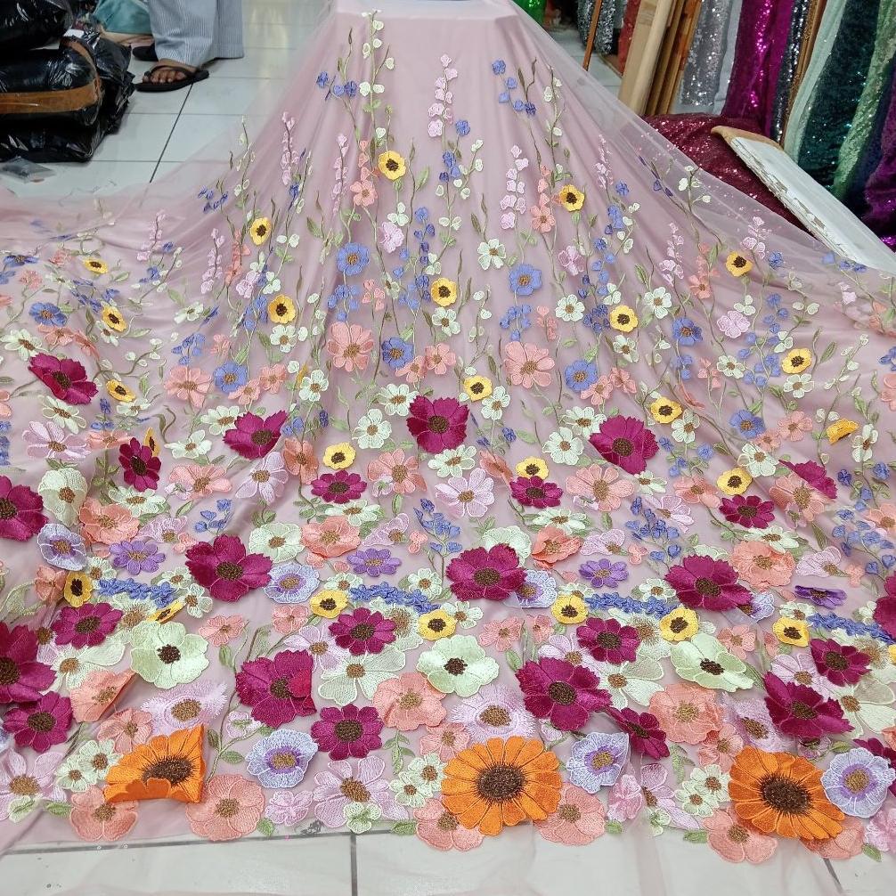 Bahan/Kain Tille Garden 3D/Tille Bordir Bunga Timbul Sale