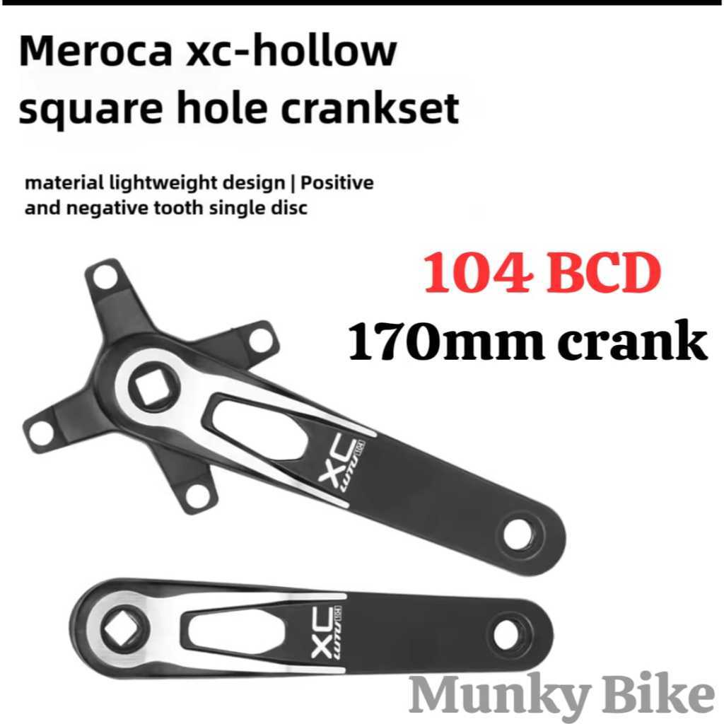 Foto Crank Meroca LUTU XC Hollow Square Taper BB Bottom Bracket Kotak Single Double Crank Arm 170mm BCD 104 Sepeda MTB