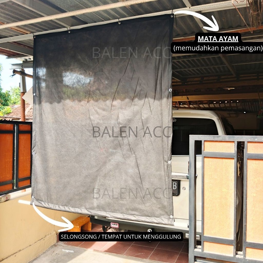 Tirai Krey Outdoor Bisa Digulung Anti Air Panas Hujan Fungsi Seperti Bambu Gulung Paranet Plastik Pv