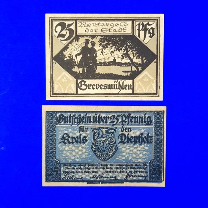 Uang Kuno Jerman. Notgel 25 Pf (2 lembar)