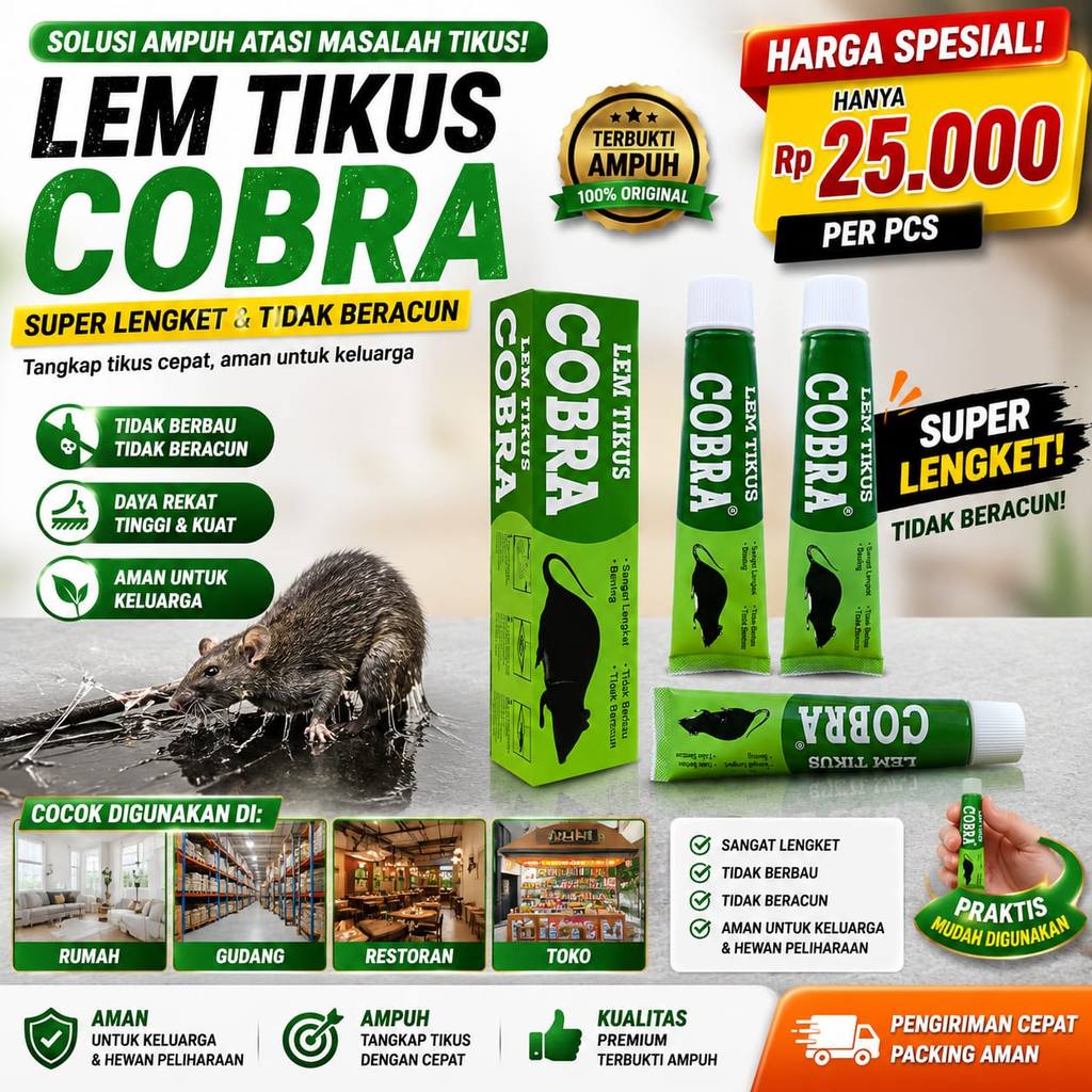 Lem Tikus Cobra Super Lengket 1 Pcs | Lem Perangkap Tikus Ampuh Tanpa Racun untuk Rumah Toko Gudang
