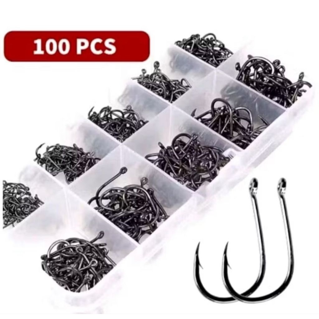 Mata Kail Pancing Baja Karbon Set 100 PCS | Kail Pancing Tajam Kuat Aneka Ukuran os