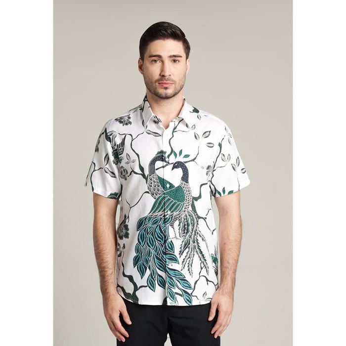 [Promo] MOC - Kemeja Batik Pria Lengan Pendek Mahayana - White - S