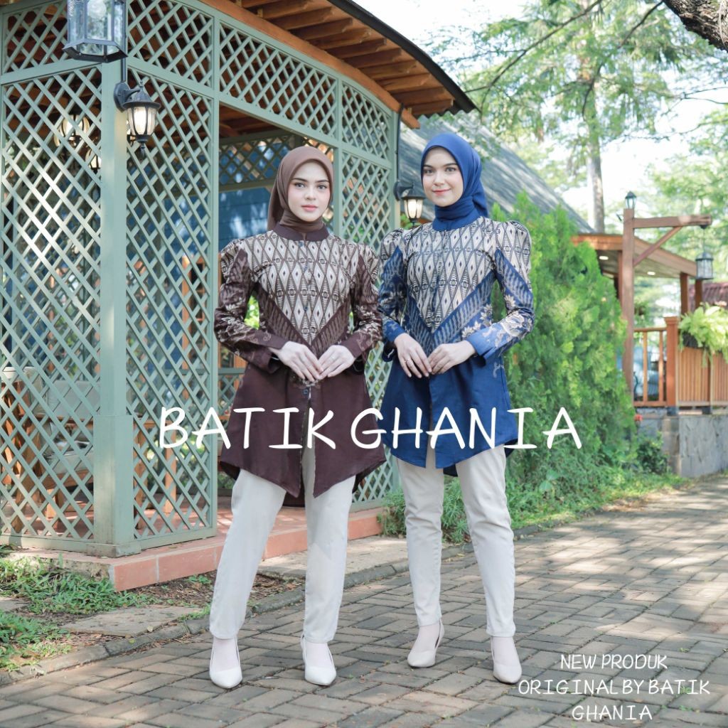 Payu batik - Atasan Tunik Batik Wanita Modern Baju Batik Wanita Lengan Panjang motif piramid by Bati