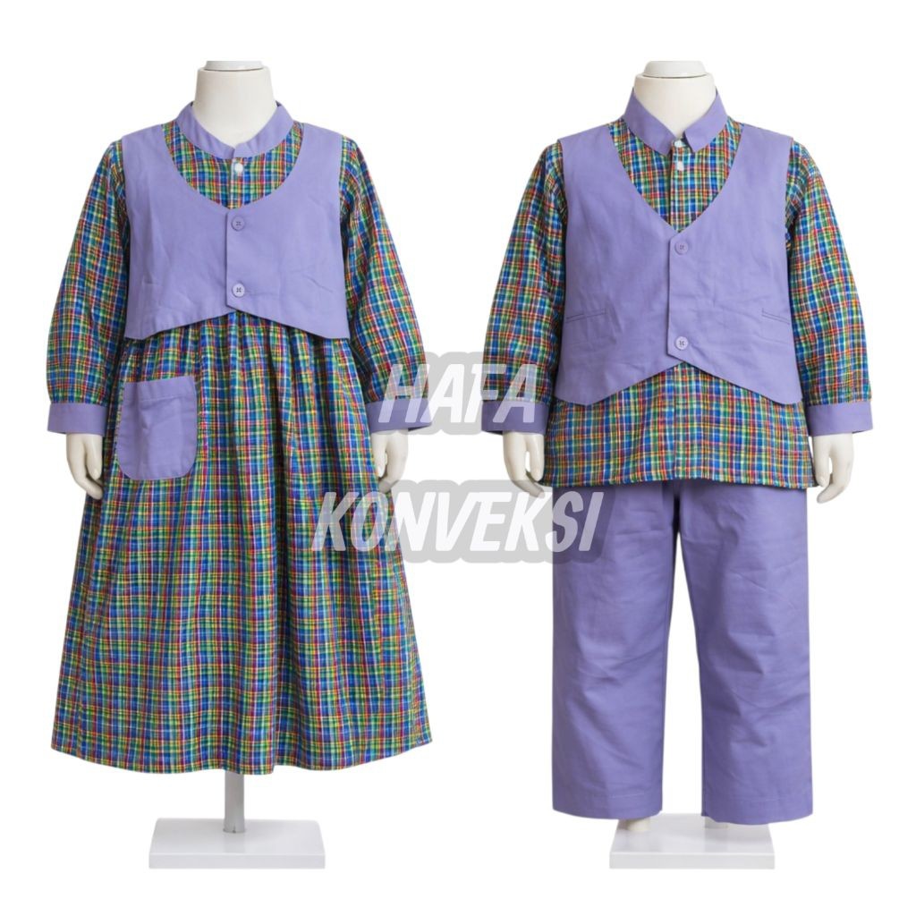 DEVIY BERKAH STORE Seragam Muslim Anak Tk / Baju Muslim Gamis TK Kotak Rompi Ungu