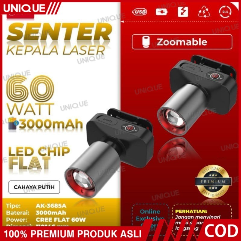 AOKI SENTER KEPALA LED ZOOM AK-3685A & AK-3686K 60W / CAHAYA SUPER TERANG / JARAK JAUH LASER / @AOKI