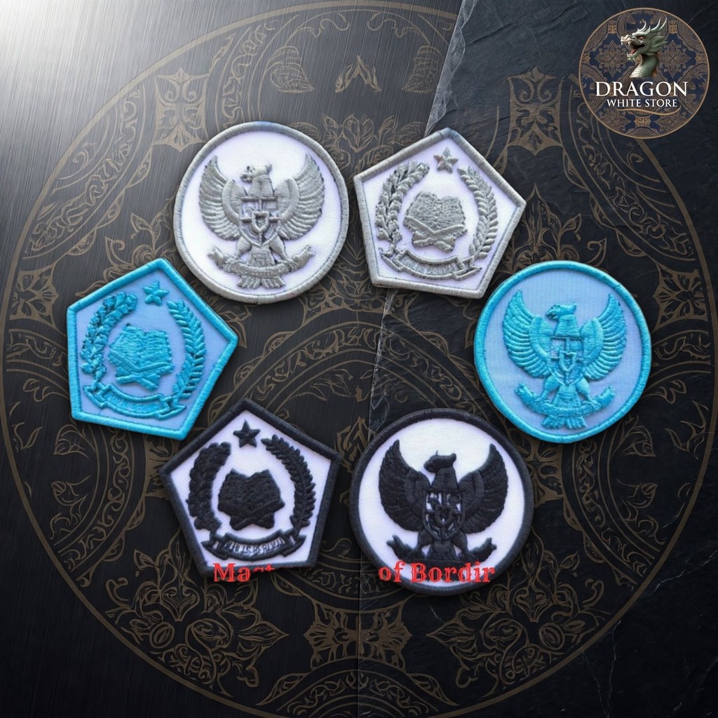 Bordir Timbul Kemenag Full Putih 3D Emblem Atribut Seragam Kementerian Agama Custom Nama Logo