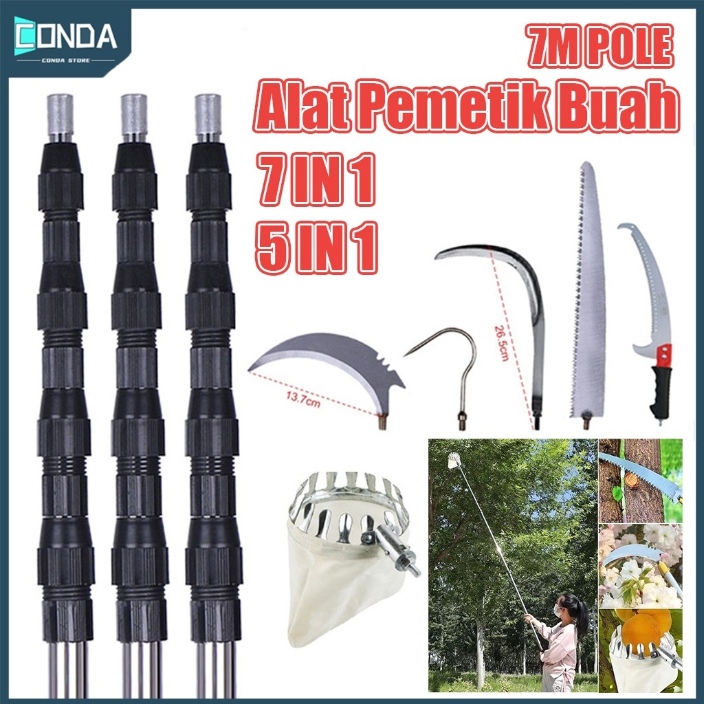 7M 7/5in1/Alat Pemetik/Buah Alat Berkebun Pemetik/Buah Tongkat Teleskopik/Tongkat Pemetik Buah Alat 