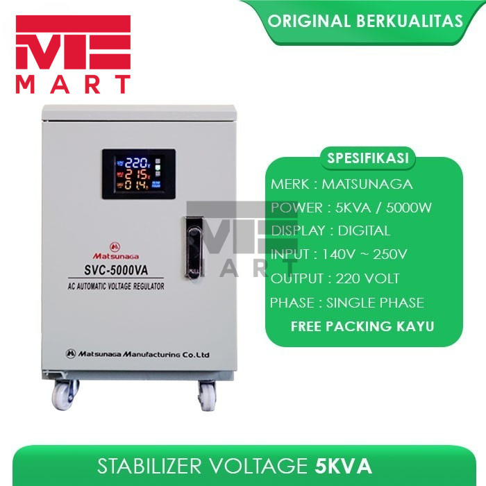 STAVOLT SVC 5000W DIGITAL MATSUNAGA STAVOL LISTRIK STABILIZER 5000VA