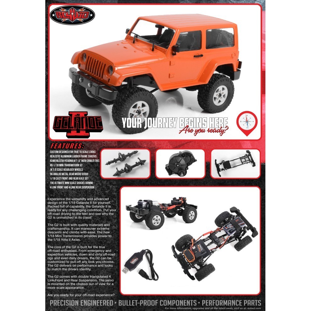RC4WD 1/18 GELANDE II RTR W/BLACK ROCK BODY SET (ORANGE)