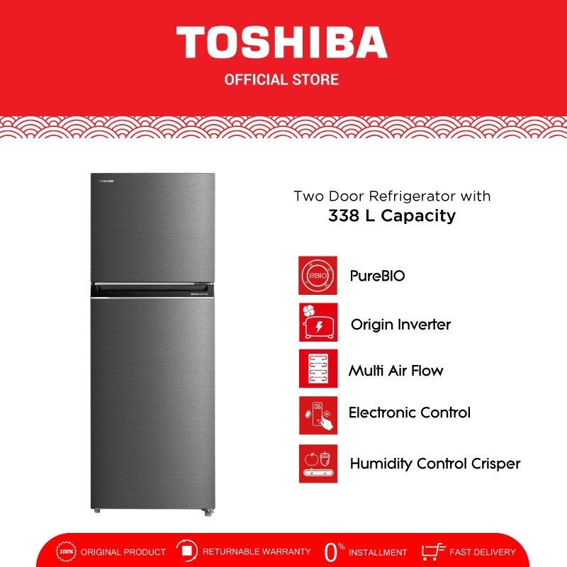 Toshiba Kulkas 2 Pintu 300 Liter Inverter Hemat Listrik Freezer Besar Tanpa Bunga Es GR-RT466WE-PMF