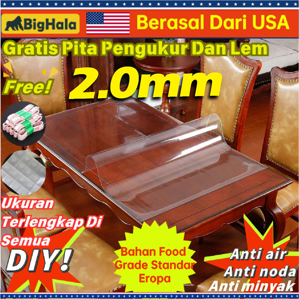 Taplak Meja Transparan Tebal PVC【Tidak Menyusut & Berubah 100 Tahun】Anti minyak air noda gores tahan