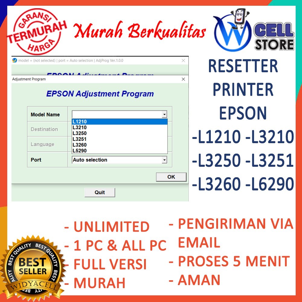SOFTWARE RESETTER / RESET / RESETER PRINTER EPSON L1210 - L3210 - L3250 - L3251 - L3260 - L5290 UNLI