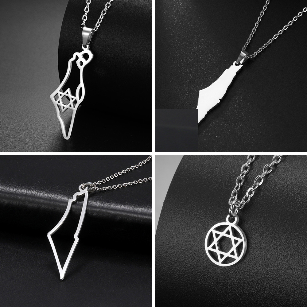 Teamer Israel Map Star of David Pendant Necklace for Women Men Jewish Stainless Steel Necklace Ethni