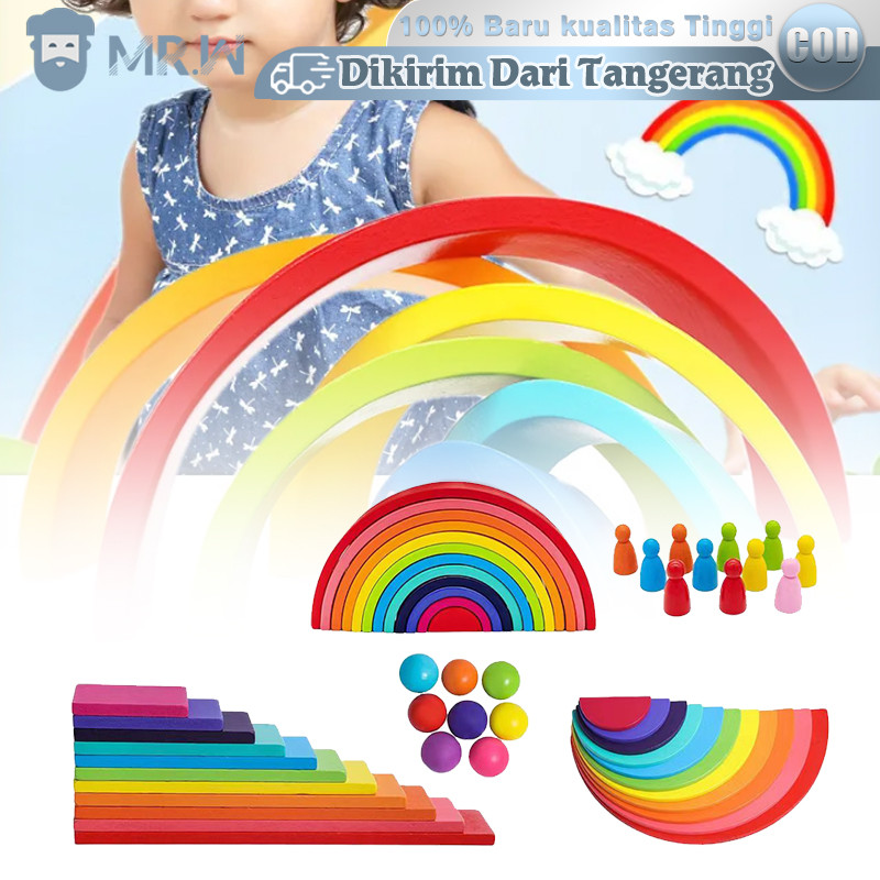52pcs/Set Wooden Rainbow Stacking Block Rainbow Block Rainbow Stacker Mainan Edukasi Mainan Montesso