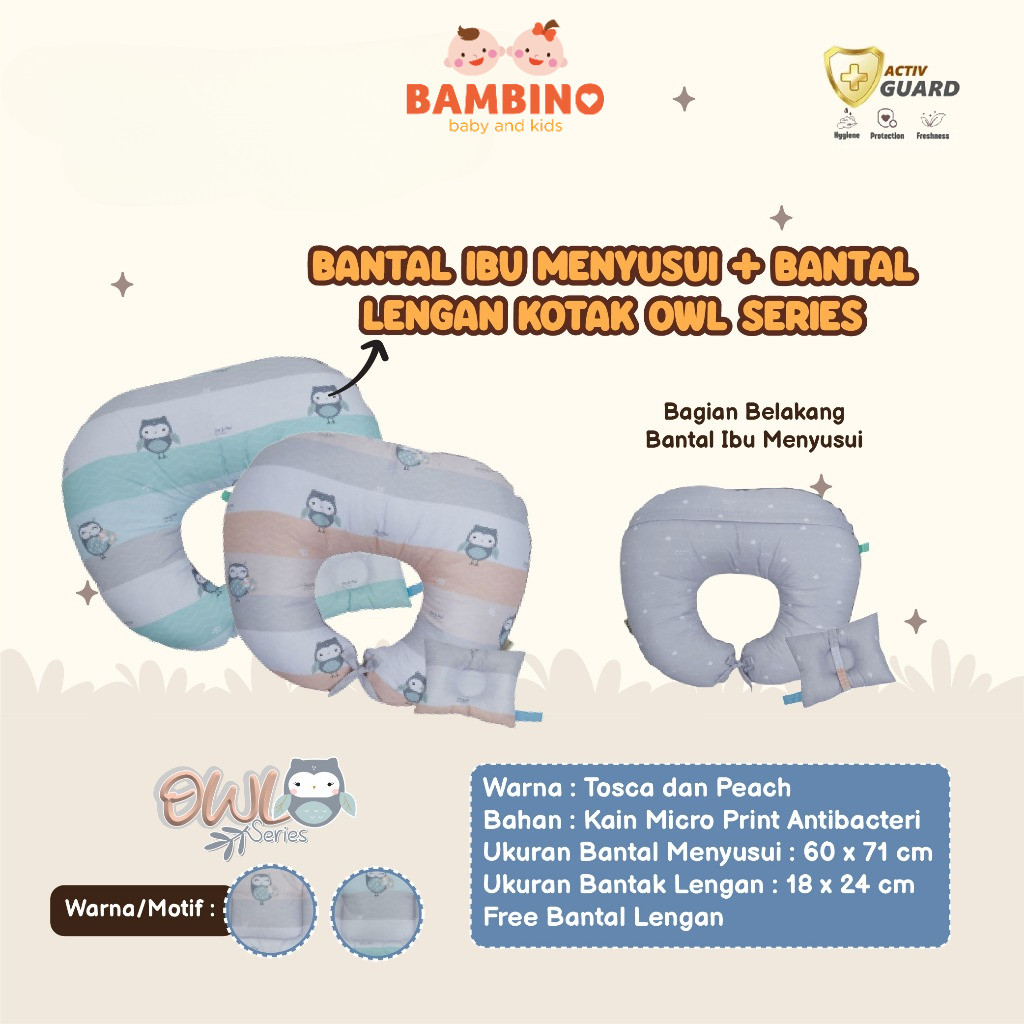 Bantal Menyusui Nursing Pillow + Bantal Lengan Kotak Owl Series Vee And Mee