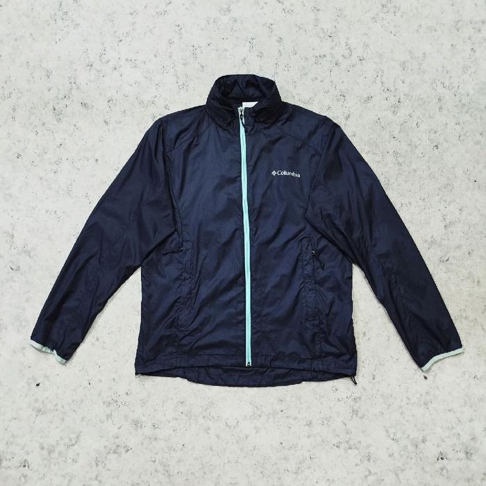 jaket outdoor parasut tipis COLUMBIA jaket ultralight hidden hoodie bisa di lipat bahan nilon navy c