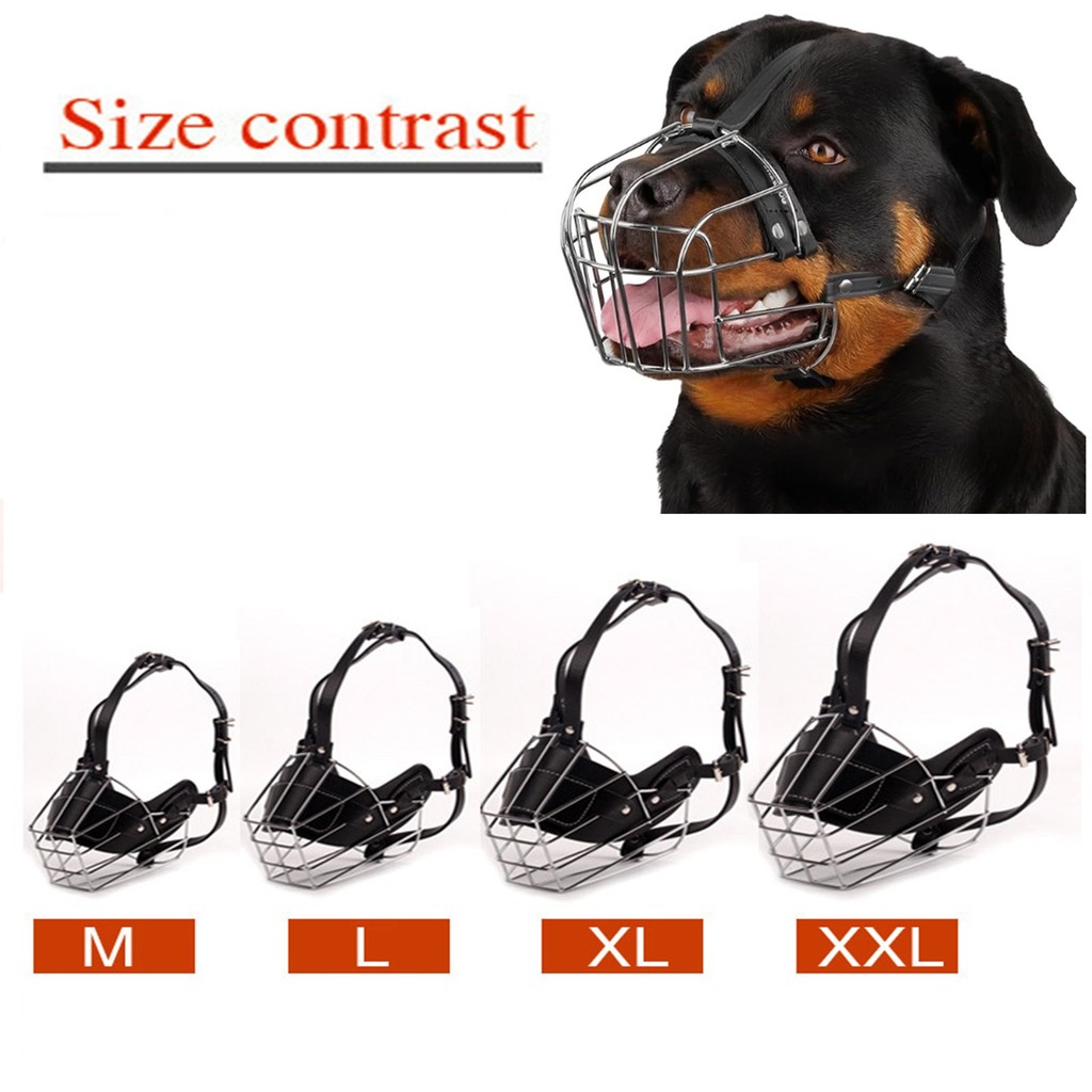 Pet Dog Anti-Bite Metal Muzzle Breathable Adjustable Leather Training Collar Dogs Harness Accessorie