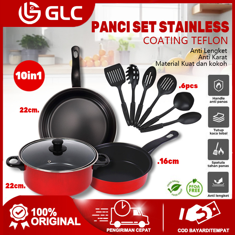 GLC Panci Set 10 Tutup Kaca Serbaguna panci set lengkap stainless steel SF