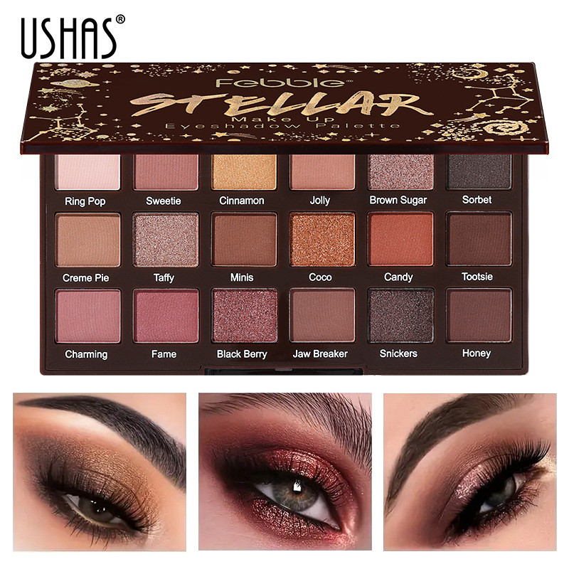 USHAS18Matte Shimmer Eyeshadow Palette Brightening Eyeliner Eyeshadow Palette Earth Tone Women Pearl